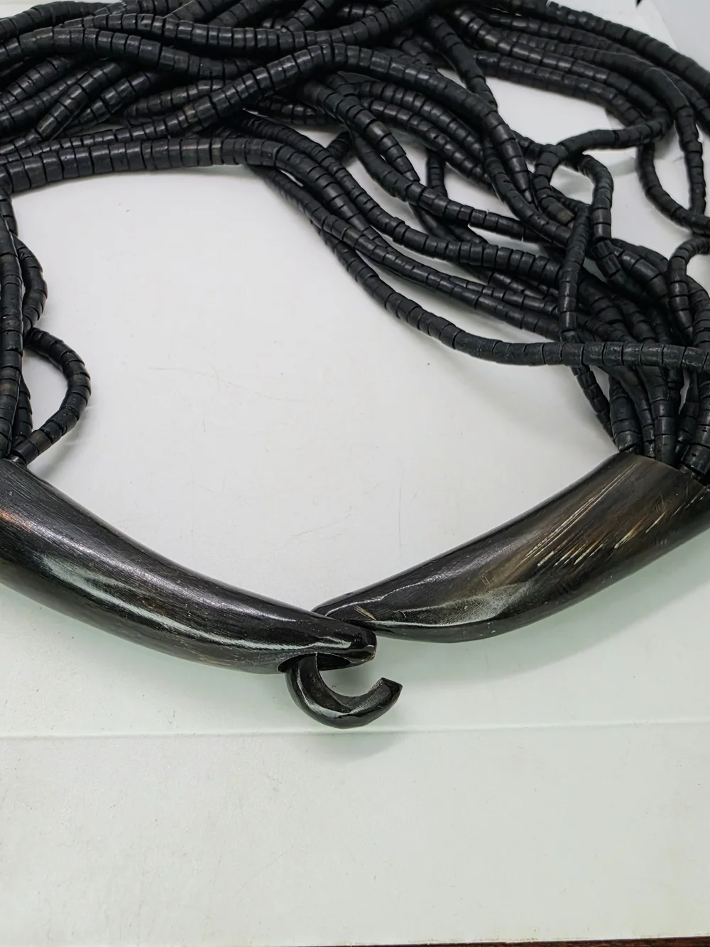 Vtg Runway Monies Gerda Lynggaard Moonies Coconut horn 17 strands necklace huge